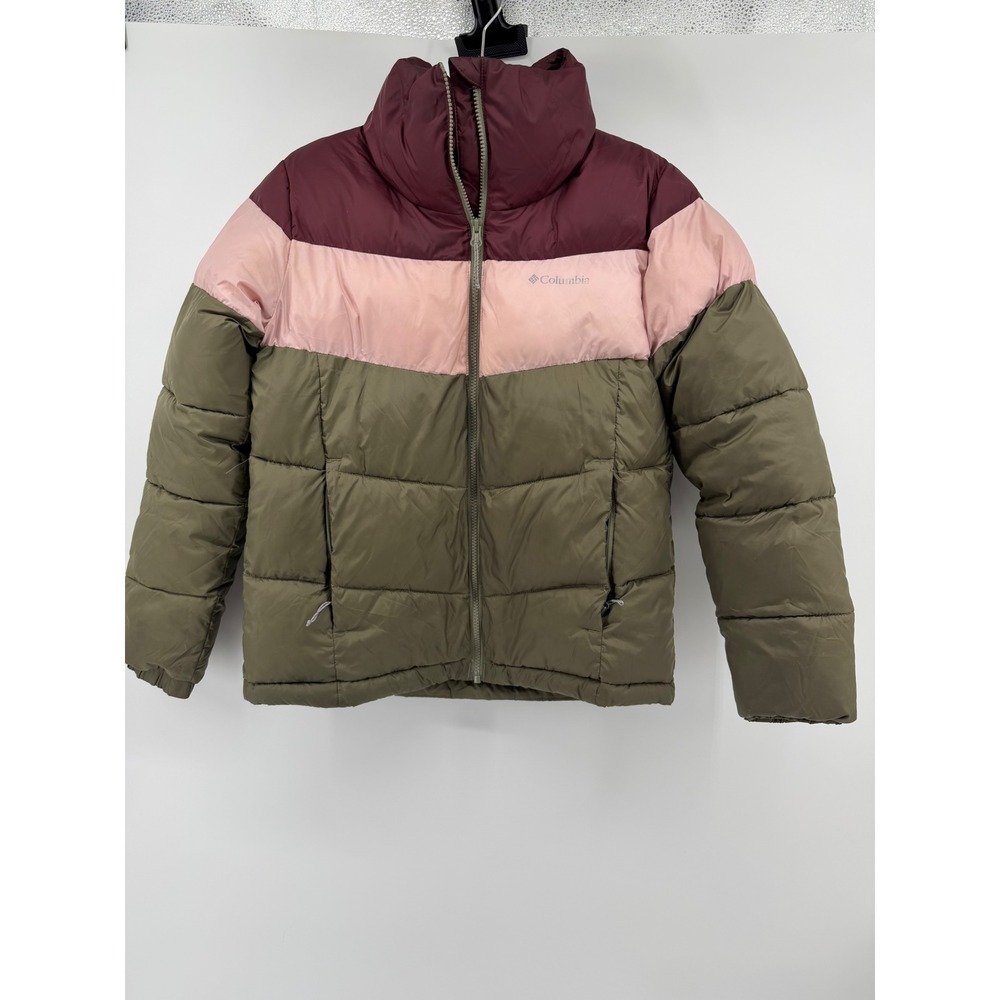 Columbia Puffect Puffer Jacket Womens Medium Colorblock Pink Green Puffy Coat